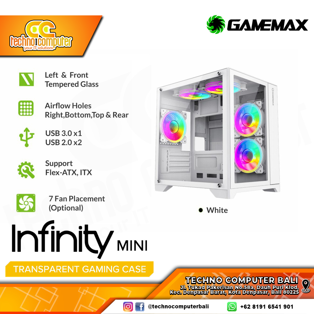 CASING GAMEMAX INFINITY MINI White - Mini Tower mATX Case Dual Tempered Glass
