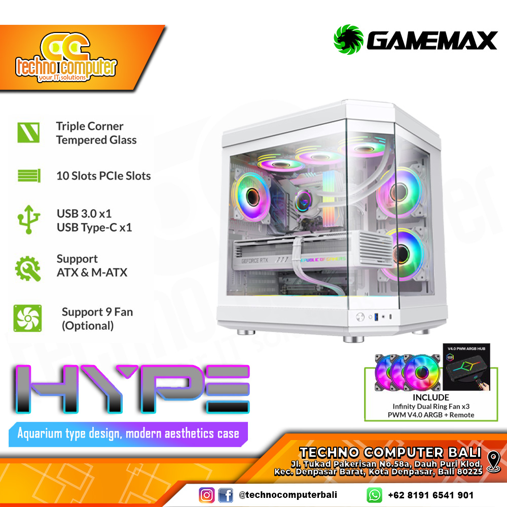 CASING GAMEMAX HYPE White - Mid Tower ATX Case Tempered Glass