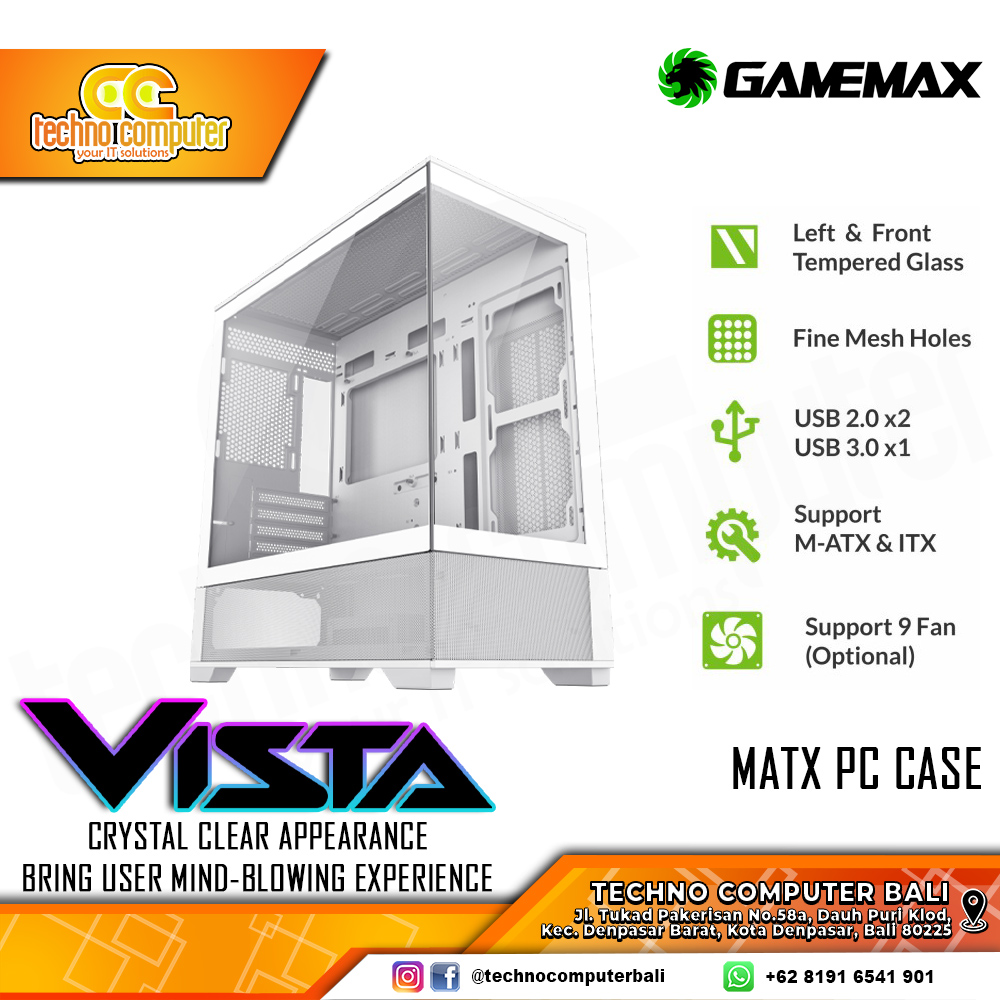 CASING GAMEMAX VISTA mATX White - Mid Tower mATX Case Tempered Glass