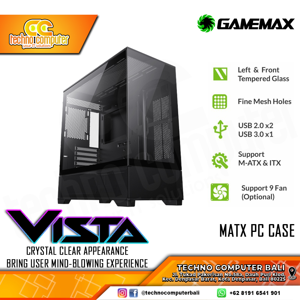 CASING GAMEMAX VISTA mATX Black - Mid Tower mATX Case Tempered Glass