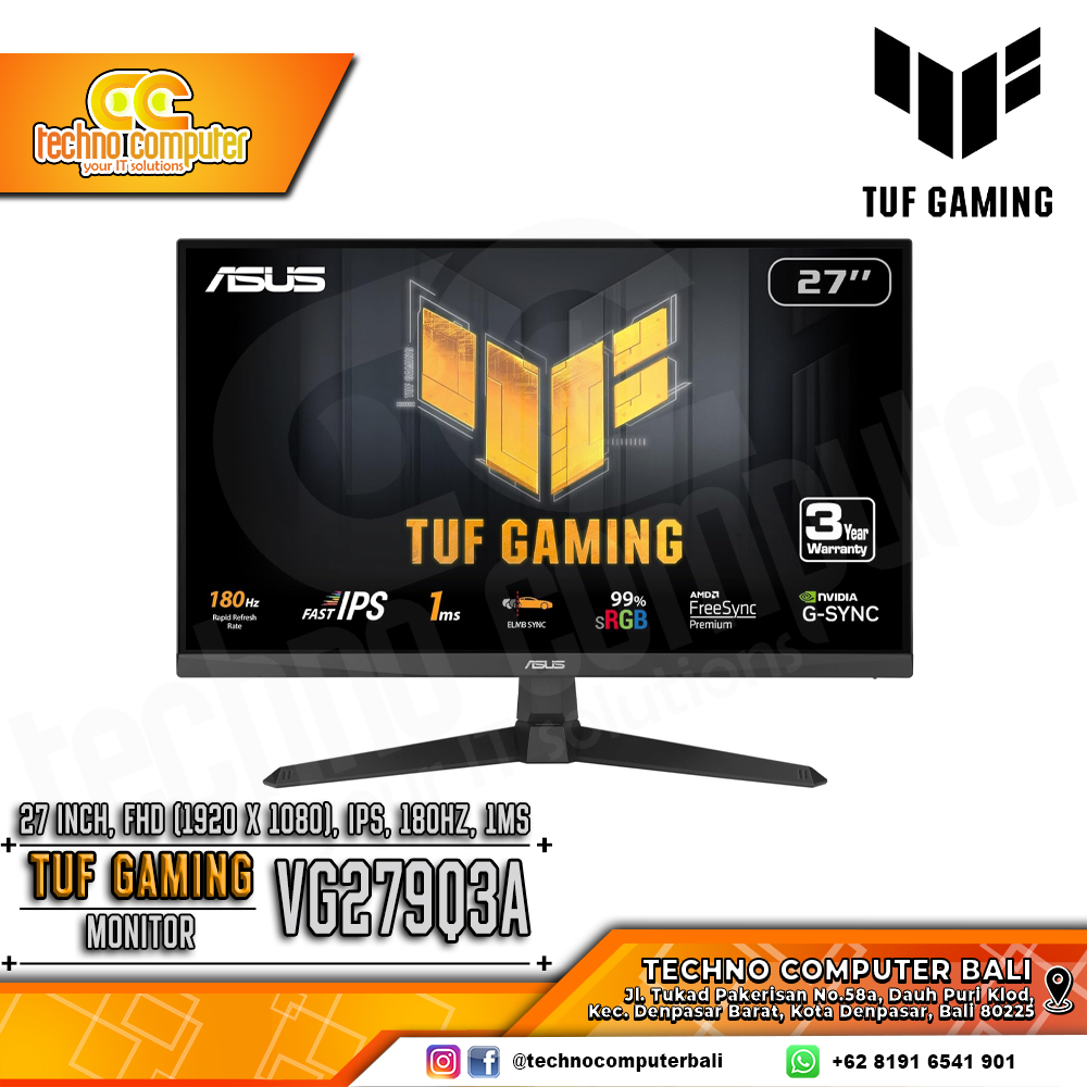 ASUS TUF GAMING VG279Q3A Gaming Monitor - 27 inch, FHD (1920 x 1080), IPS, 180Hz, 1ms