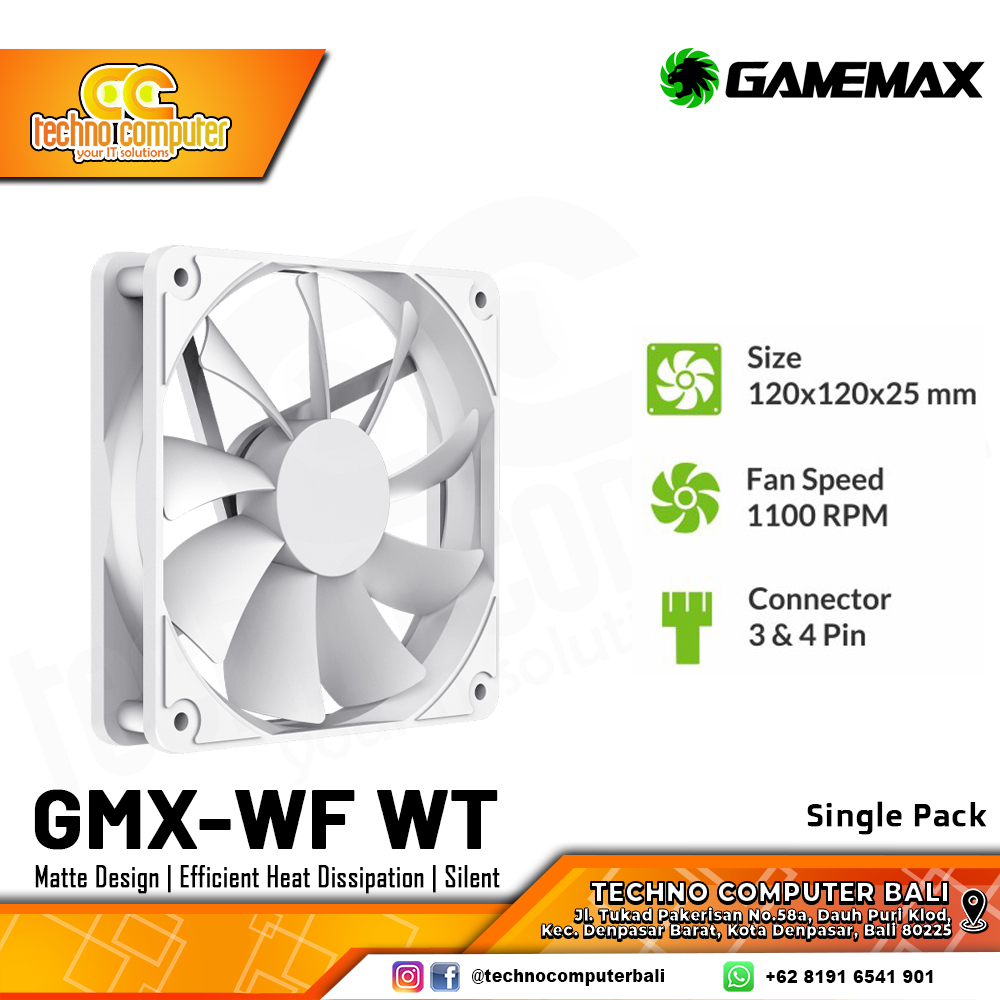 FAN CASING GAMEMAX GMX-WFWT WHITE - 120mm Single Pack Fan