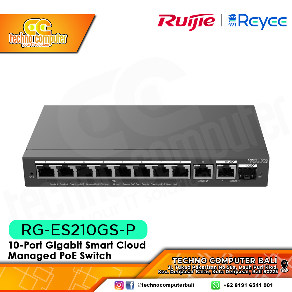 SWITCH POE RUIJIE/REYEE RG-ES210GS-P 10-Port Gigabit Smart Cloud Managed PoE Switch