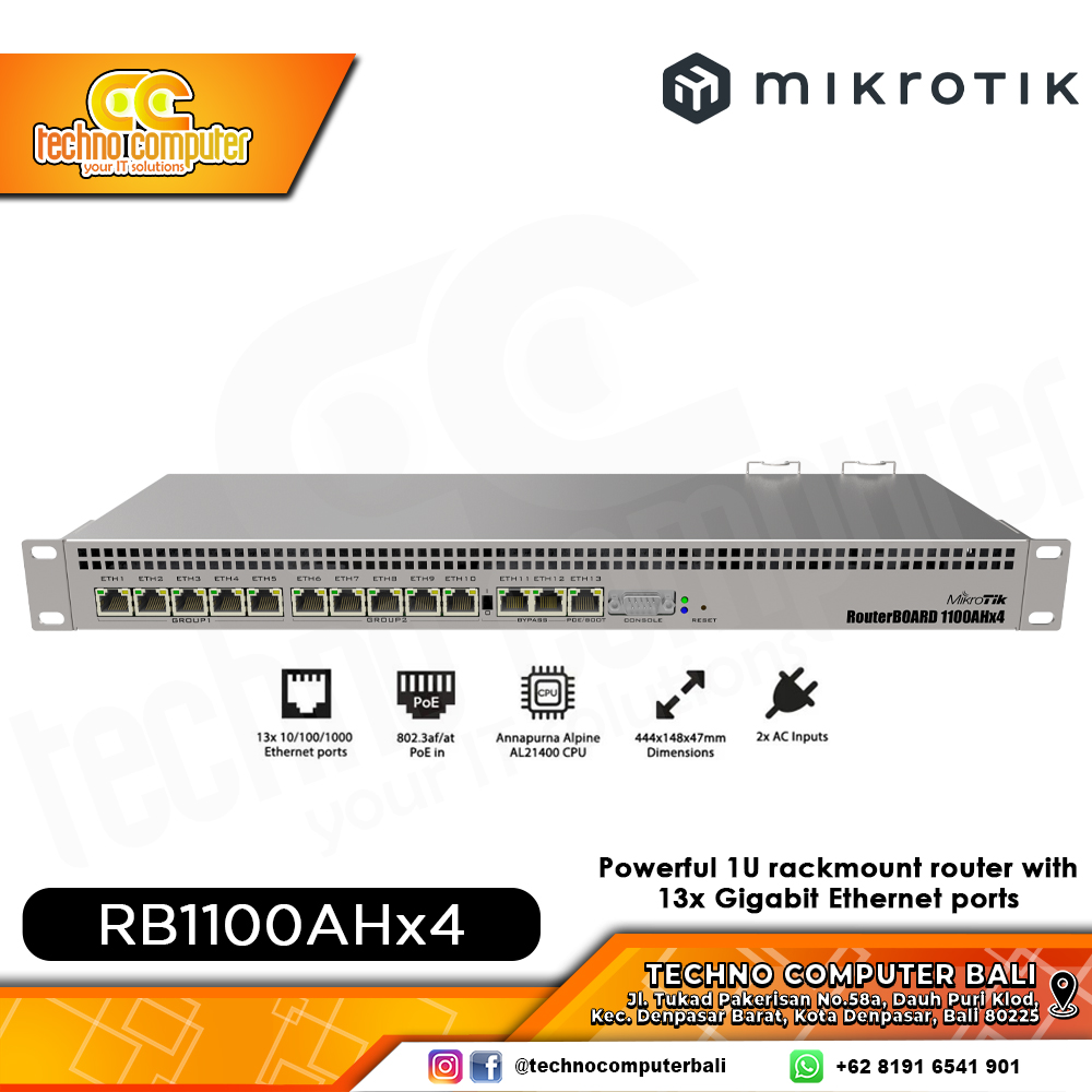 MIKROTIK ROUTERBOARD RB1100AHx4 1U Rackmount