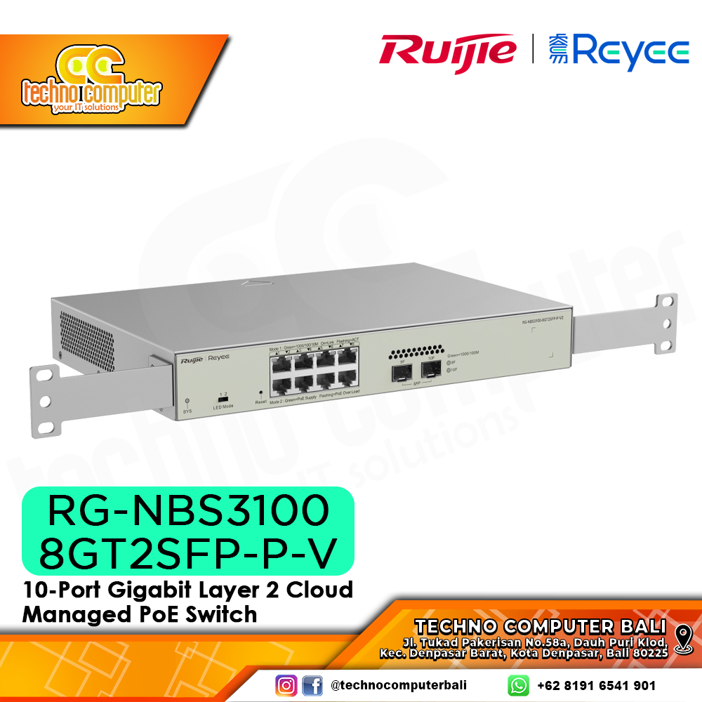 SWITCH POE RUIJIE/REYEE RG-NBS3100-8GT2SFP-P-V2 10-Port Gigabit Layer 2 Cloud Managed PoE Switch