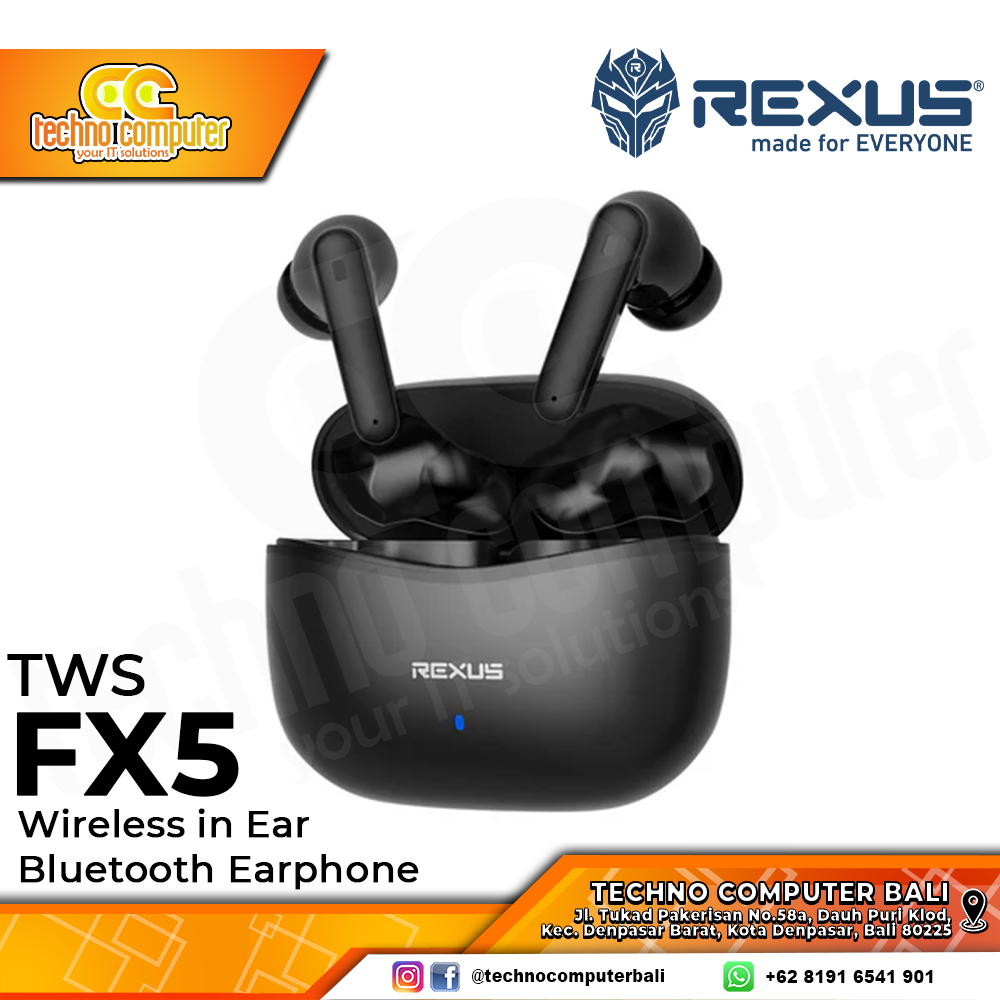 EARPHONE TWS REXUS FX5 ANC Bluetooth Black - Gaming Earphone