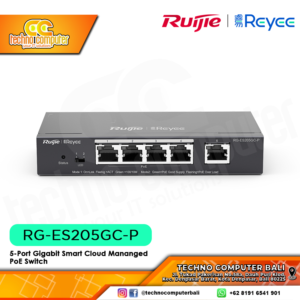 SWITCH POE RUIJIE/REYEE RG-ES205GC-P 5-Port Gigabit Smart Cloud Managed PoE Switch
