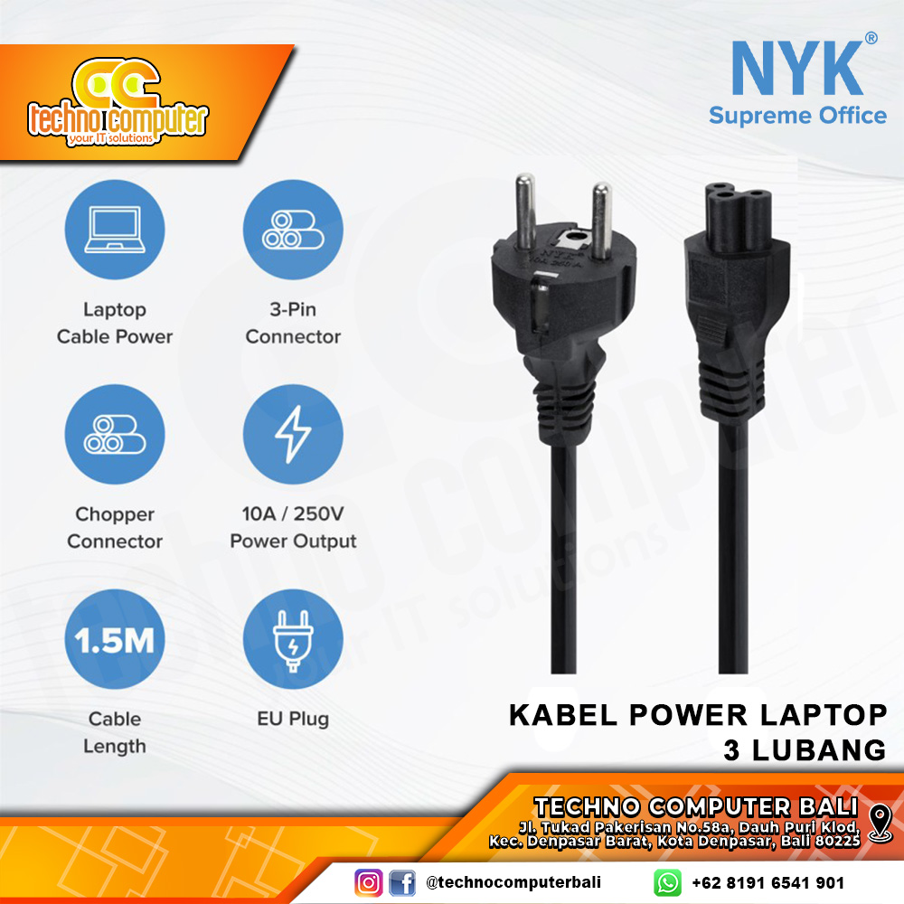 KABEL POWER NOTEBOOK/LAPTOP UNIVERSAL NYK - 1.5M