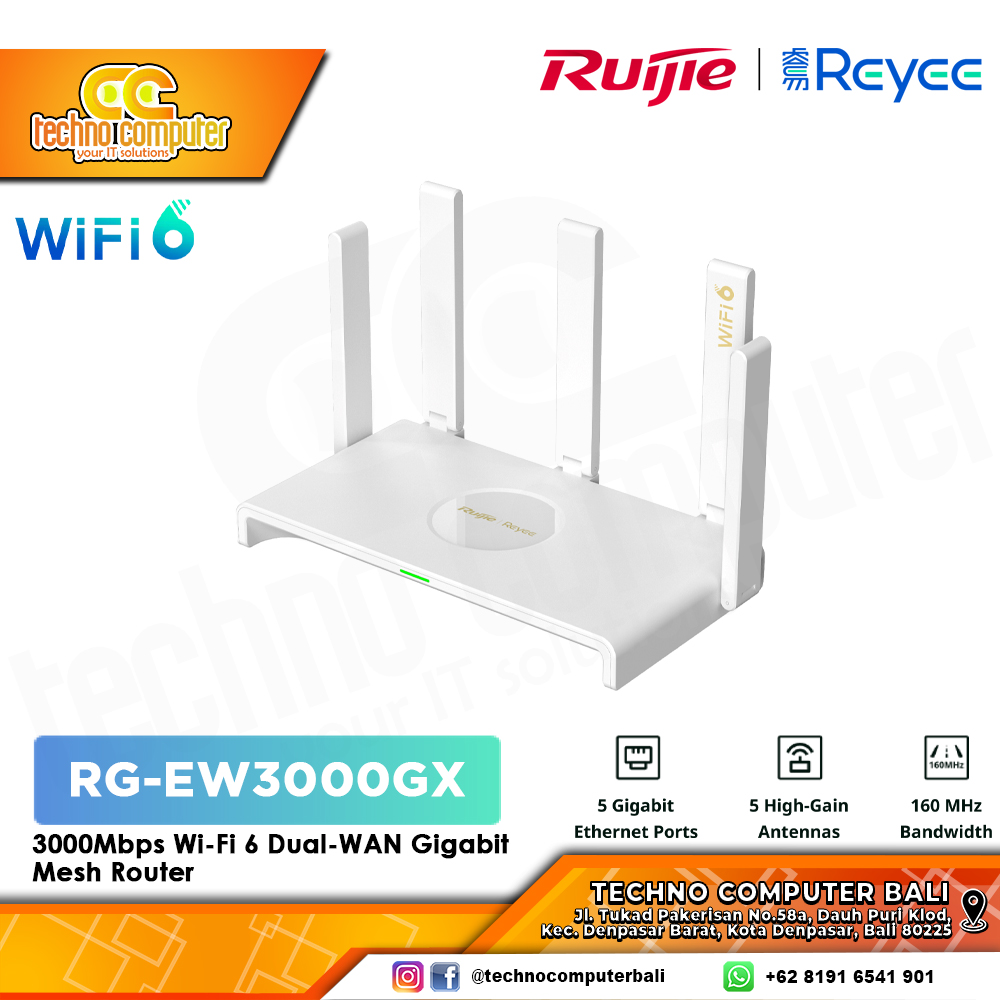 ROUTER RUIJIE/REYEE RG-EW3000GX 3000M Wi-Fi 6 Dual-WAN Gigabit Mesh Router