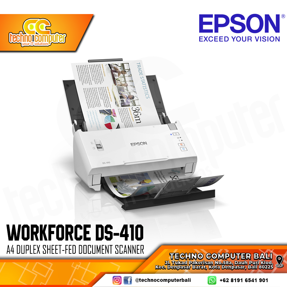 SCANNER EPSON WorkForce DS-410 A4 Duplex Sheet-fed Document Scanner