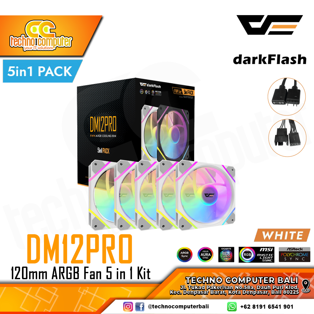 FAN CASING DARKFLASH DM12 PRO ARGB WHITE - 120mm 5in1 Pack ARGB Fan