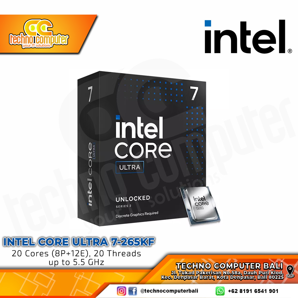 PROCESSOR INTEL CORE ULTRA 7-265KF - 20 Cores (8P+12E) 20 Threads Up to 5.50GHz - Socket LGA1851