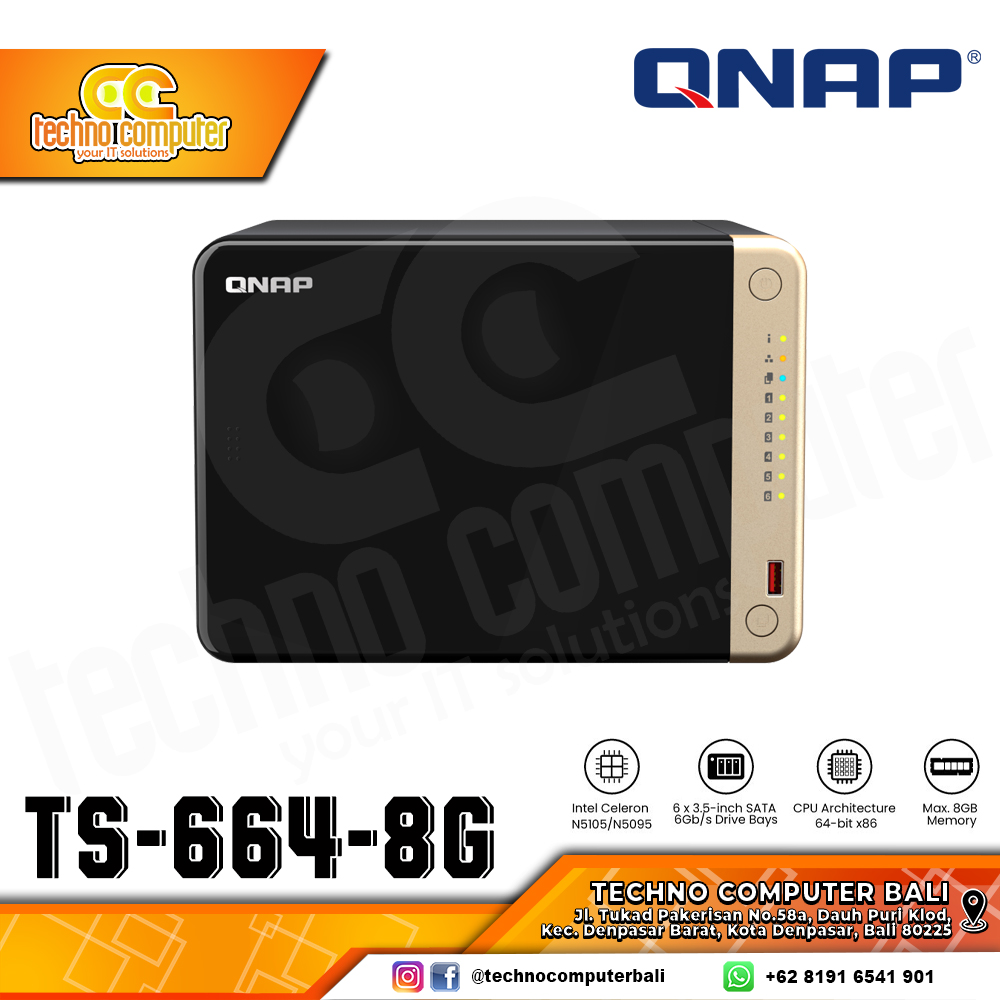 QNAP TS-664-8G | 2.5GbE, 6-Bay, Intel CPU, 8GB RAM, M.2 Slots, PCIe Slot, SMB NAS