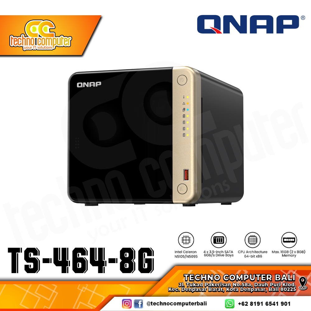 QNAP TS-464-8G | 2.5GbE, 4-Bay, Intel CPU, 8GB RAM, M.2 Slots, PCIe Slot, SMB NAS