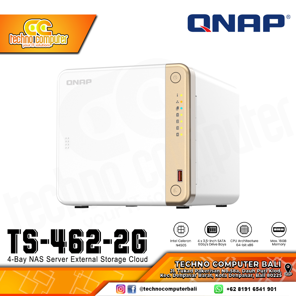 QNAP TS-462-2G | 4-Bay, 2.5GbE, Intel CPU, 2GB RAM, M.2 Slots, PCIe Slot, Home NAS