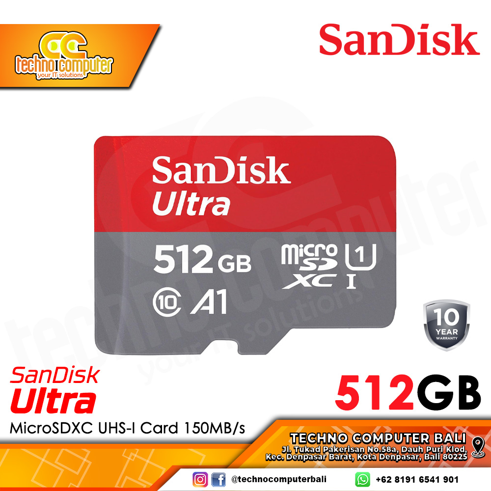 MEMORY CARD SanDisk Ultra MicroSDXC SQUAC 512GB A1 C10 U1 UHS-I 150MB/s R (SDSQUAC-512G-GN6MN)