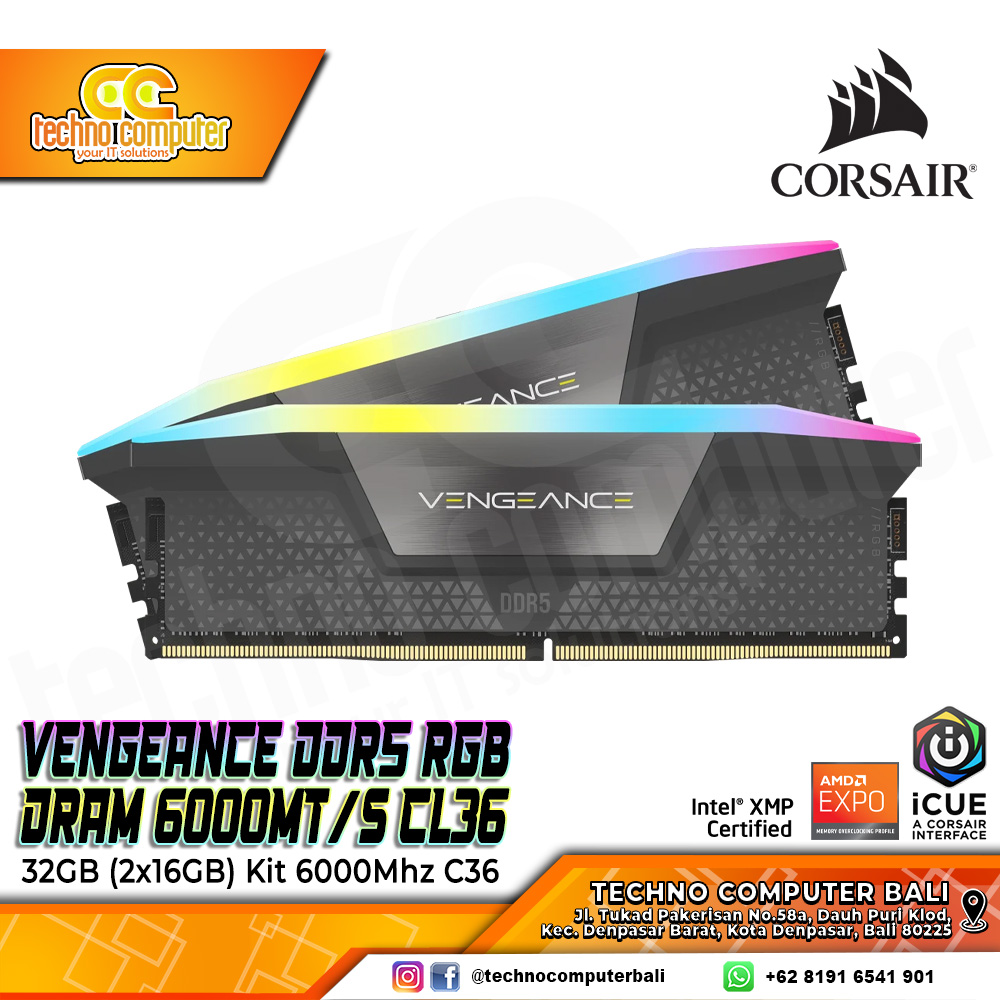 DDR5 CORSAIR VENGEANCE RGB 32GB (2x16GB) Kit 6000MHz C36 - Cool Grey