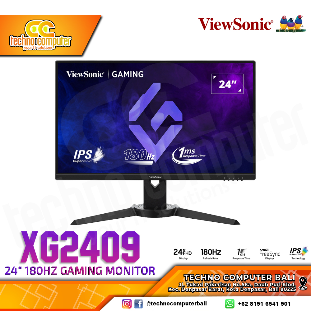 VIEWSONIC XG2409 Gaming Monitor - 24inch FHD (1920 x 1080), IPS, 180Hz, 1ms, Ergonomic Stand
