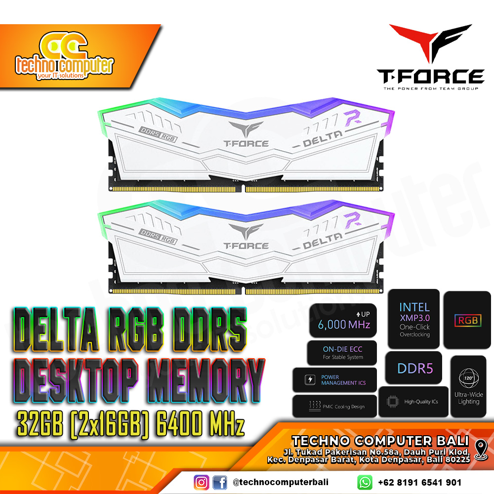 DDR5 TEAM T-FORCE DELTA RGB 32GB (2x16GB) Kit 6400Mhz CL40 - White