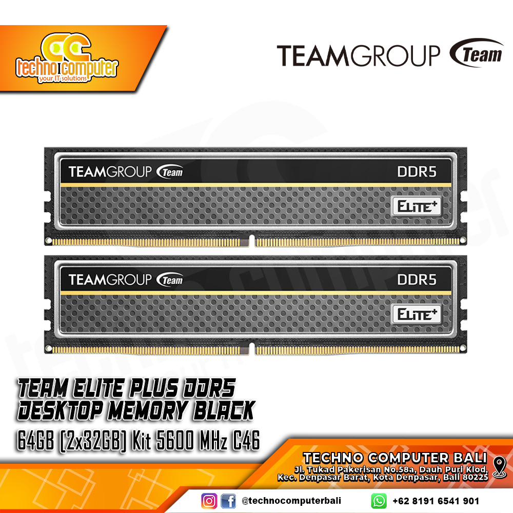 DDR5 TEAM ELITE PLUS 64GB (2x32GB) Kit 5600MHz C46 - Black