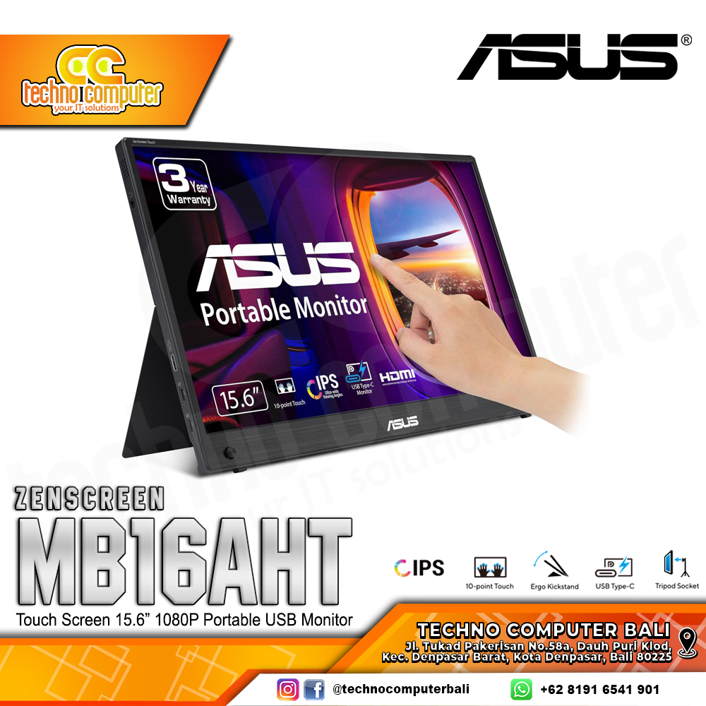 ASUS ZenScreen Touch MB16AHT Portabel Monitor - 15,6 inch, FHD (1920 x 1080), IPS, 60Hz