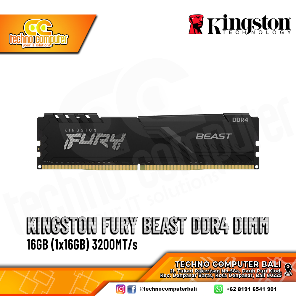 DDR4 KINGSTON FURY BEAST 16GB (1x16GB) Single 3200Mhz
