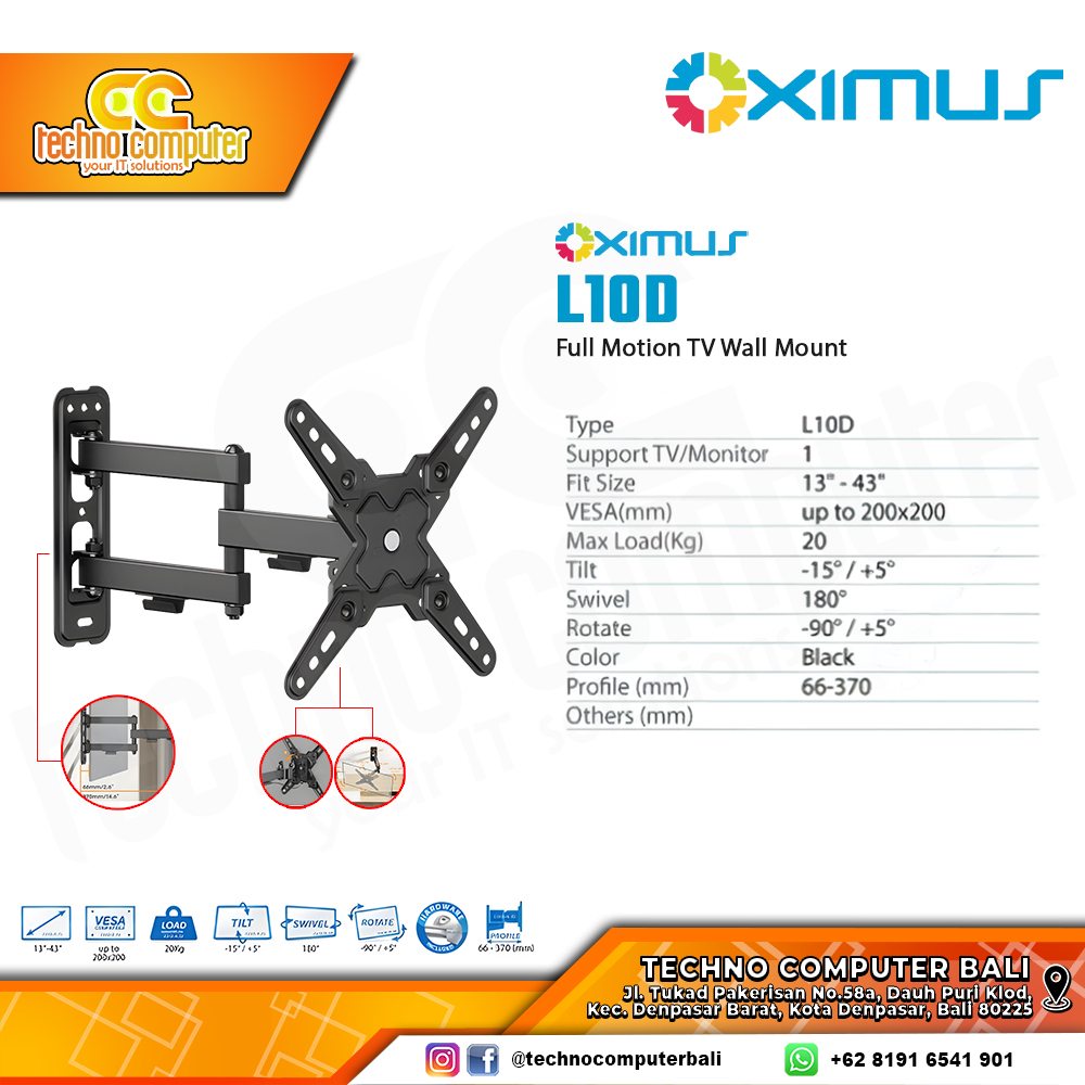 Bracket Monitor TV 13-43inch OXIMUS L10D Wall Mount Bracket - Black