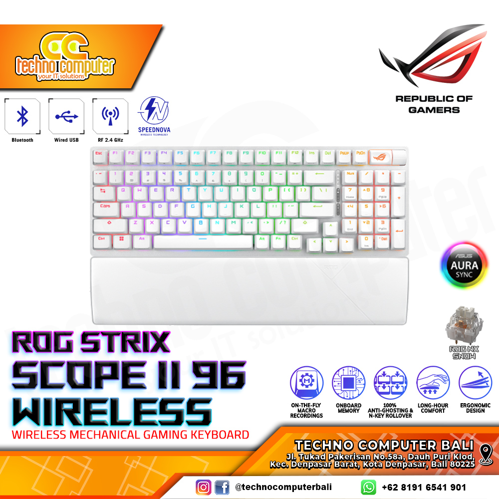 ASUS X901 ROG Strix Scope II 96 White - Mechanical NX Snow Switch - Gaming Keyboard Wireless