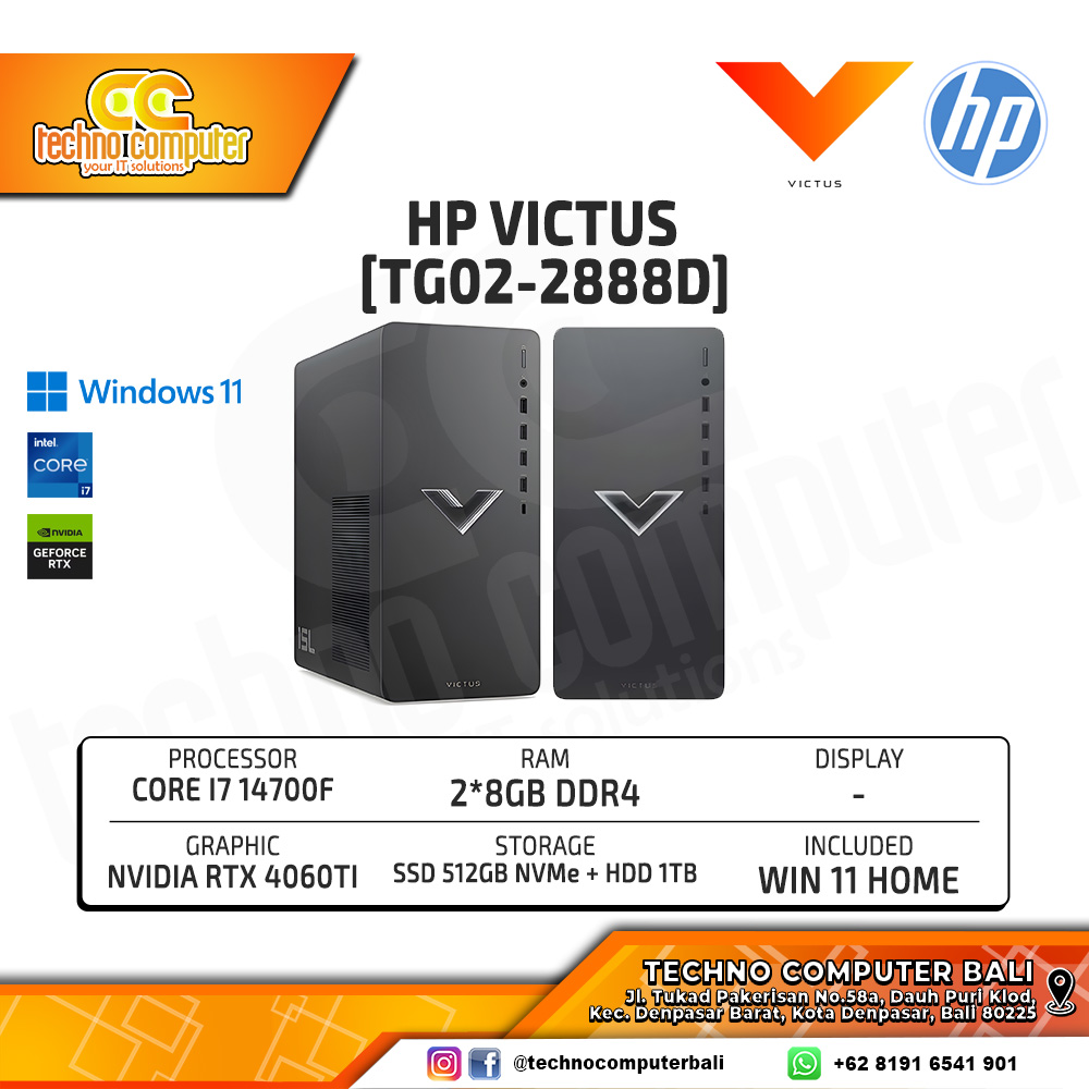 PC HP Victus [TG02-2888d] Core i7-14700F/RAM 16GB/SSD 512GB+HDD 1TB/RTX4060Ti 8GB/Win 11 Home