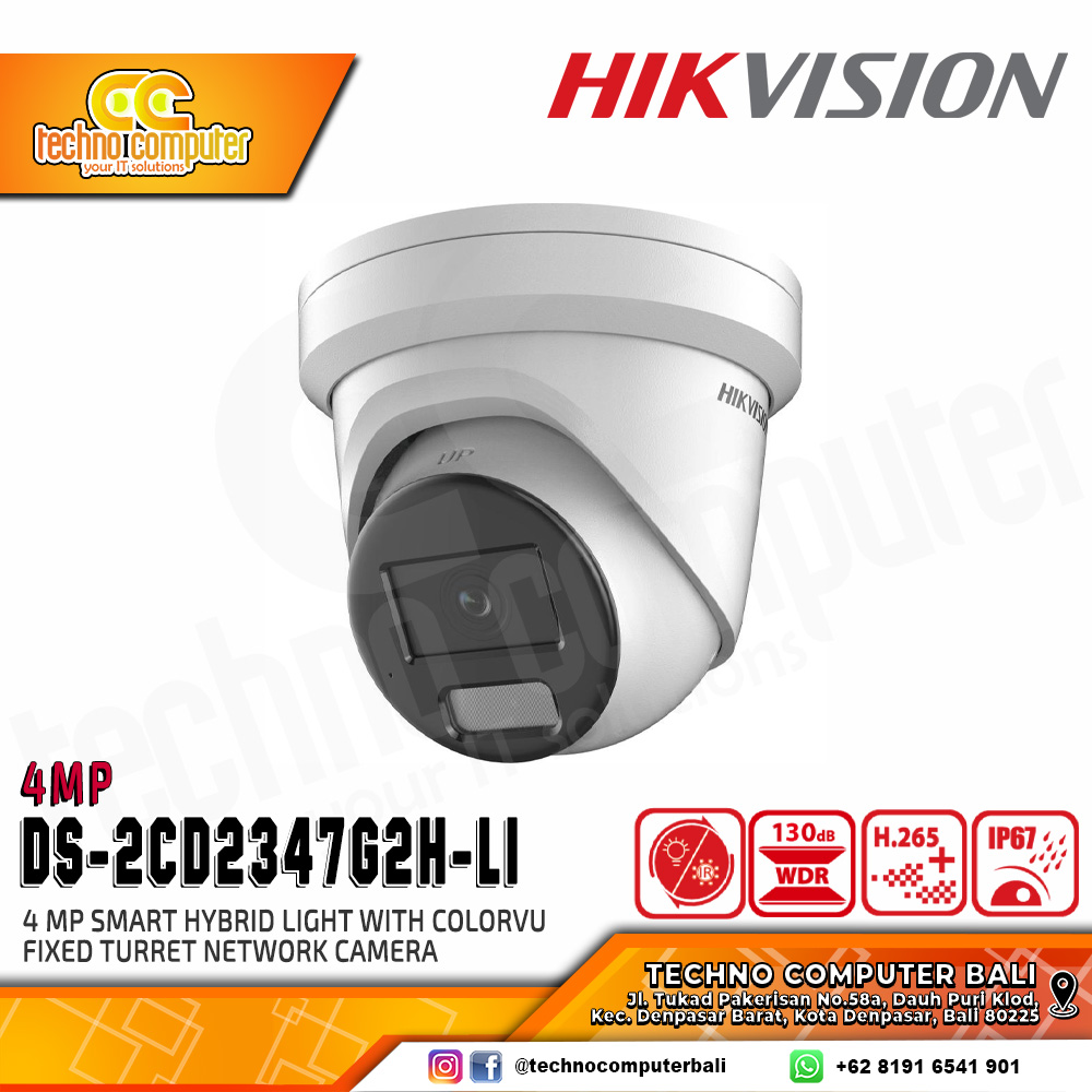 HIKVISION DS-2CD2347G2H-LI 4MP (2.8mm) INDOOR Smart Hybrid Light Fixed Turret Network Camera CCTV