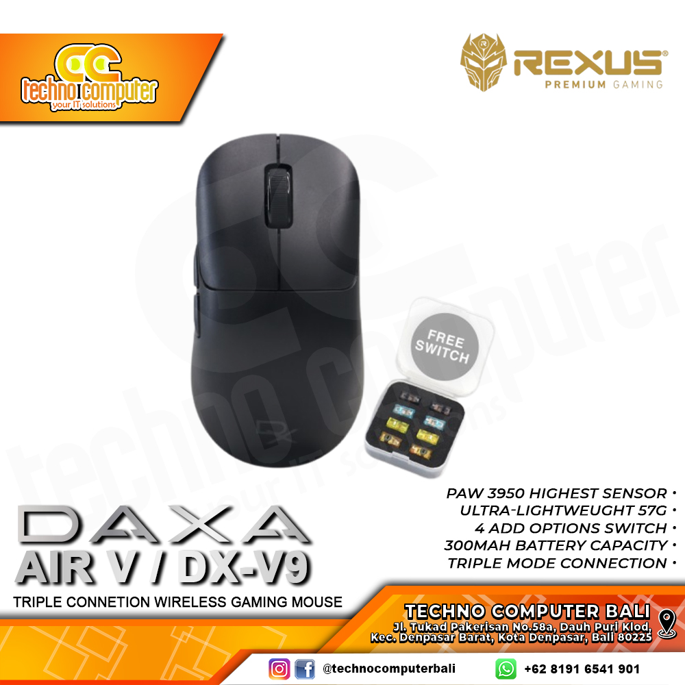 REXUS DAXA Air V / DX-V9 Triple Connection PAW3950 - Gaming Mouse Wireless