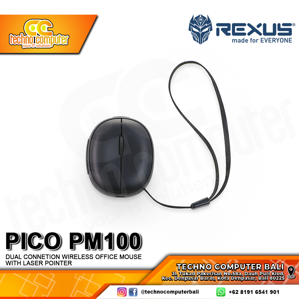 REXUS Laser Pointer Mouse PICO PM100 Wireless Black - Office Mouse Wireless
