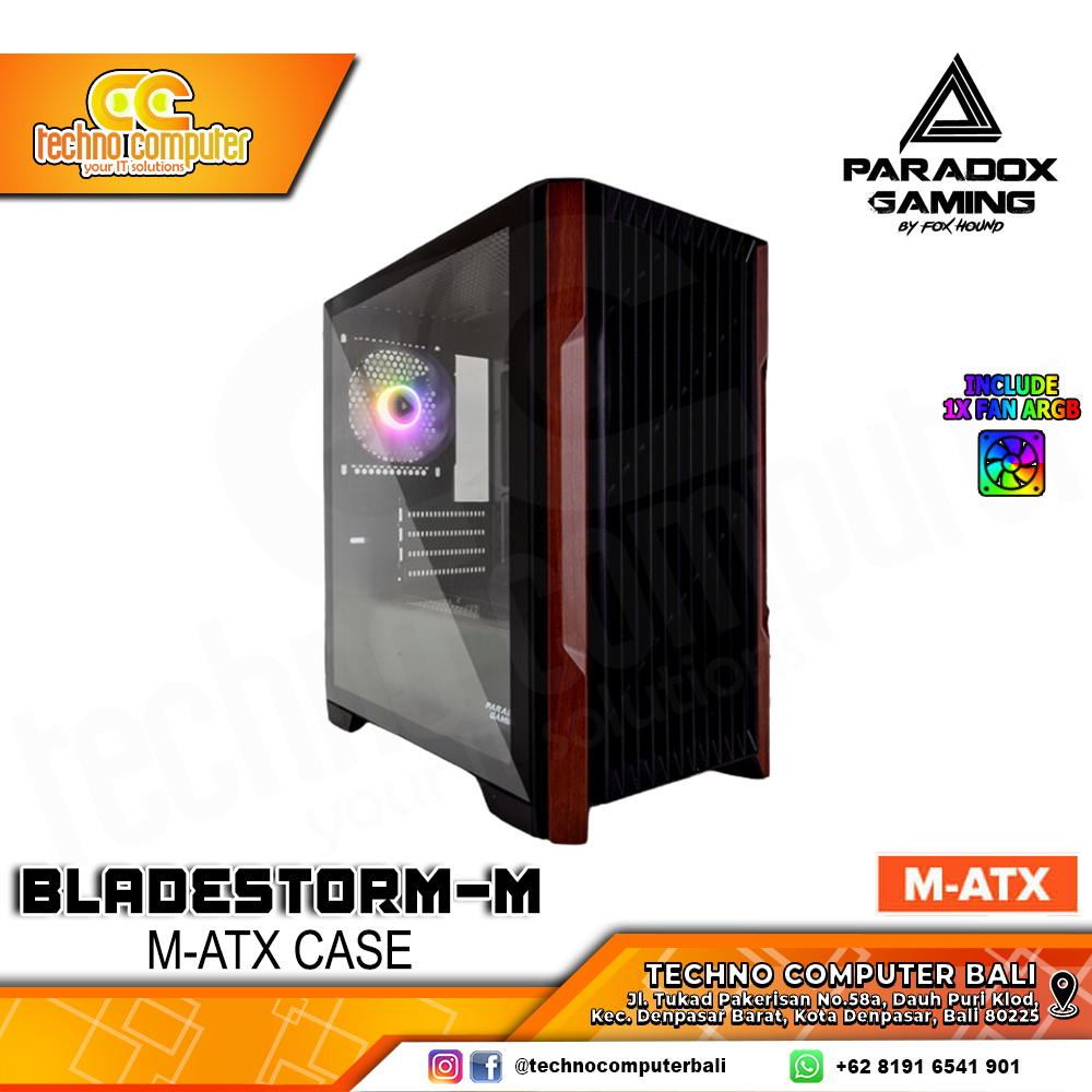 CASING PARADOX GAMING BLADESTORM-M - Mid Tower M-ATX Case Tempered Glass (Free 1x ARGB Fan)
