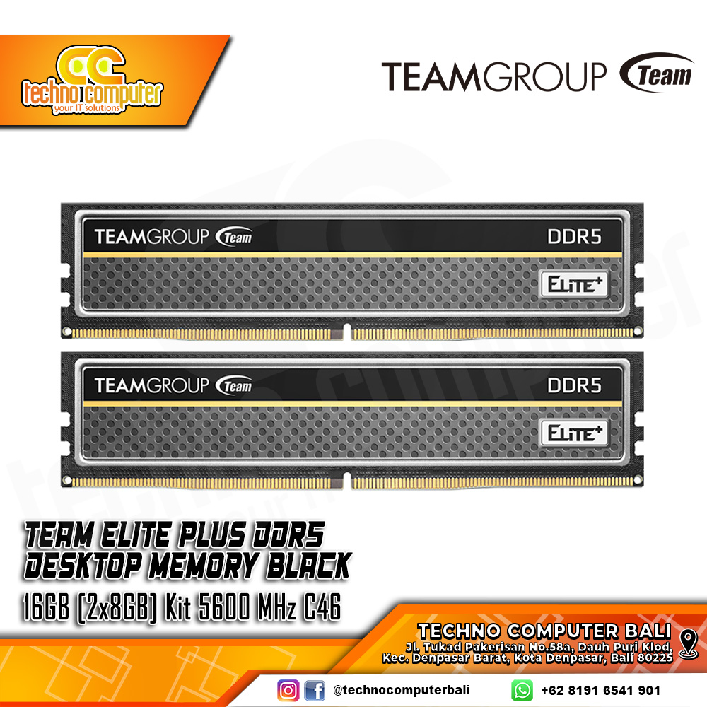 DDR5 TEAM ELITE PLUS 16GB (2x8GB) Kit 5600MHz C46 - Black