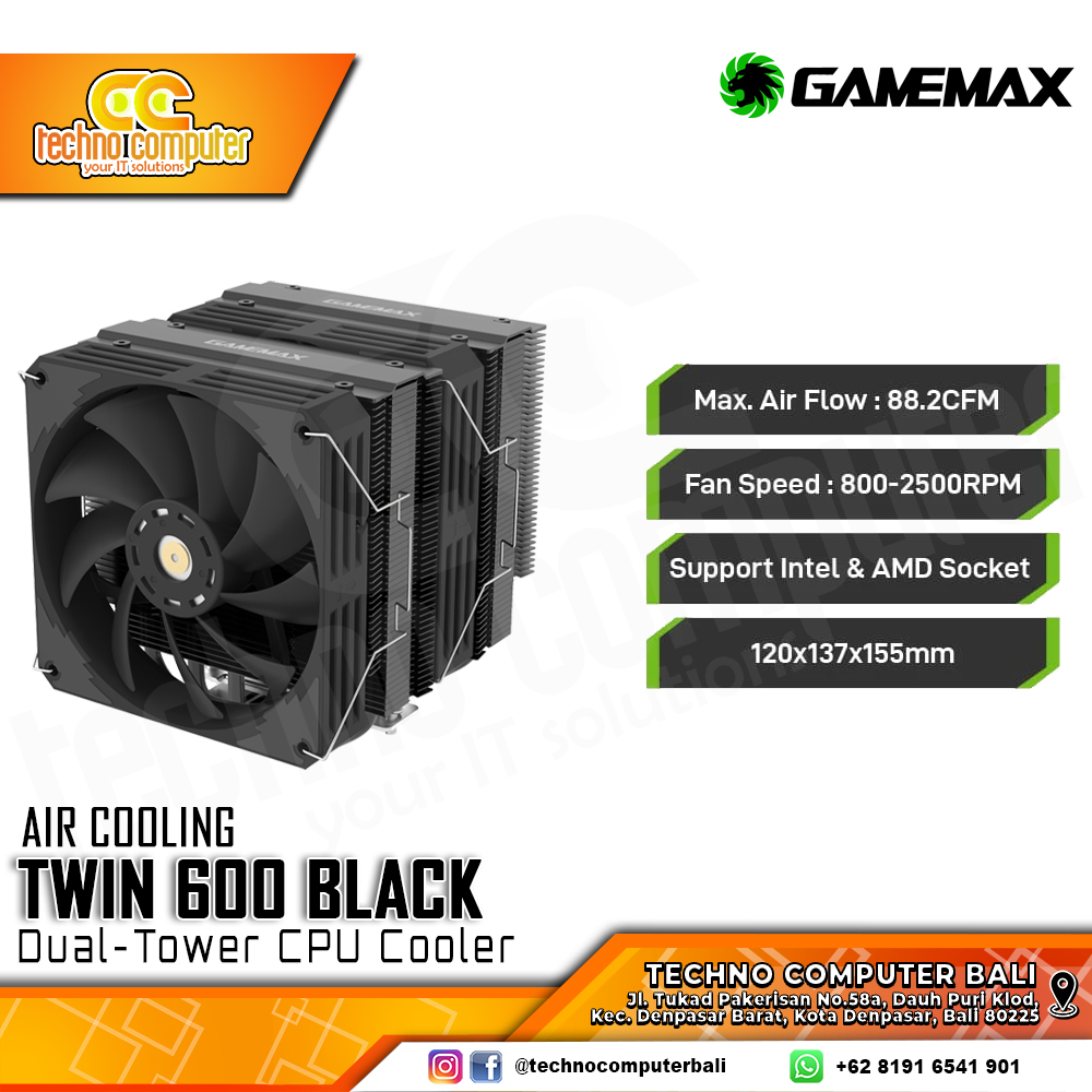 GAMEMAX TWIN 600 BLACK - CPU Cooler - 120mm Air Cooler