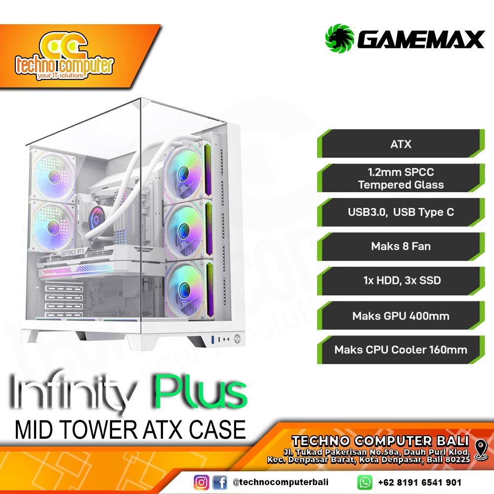 CASING GAMEMAX INFINITY PLUS White - Mid Tower ATX Case Tempered Glass