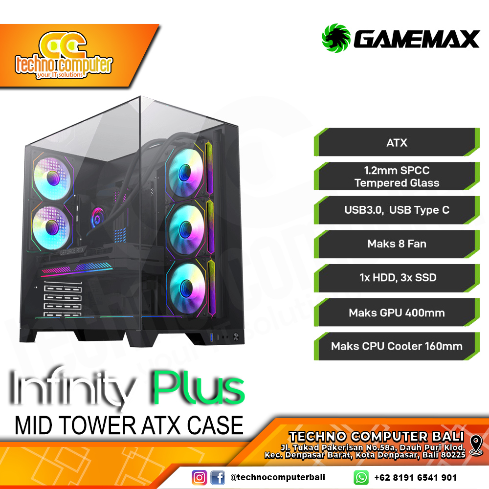 CASING GAMEMAX INFINITY PLUS Black - Mid Tower ATX Case Tempered Glass
