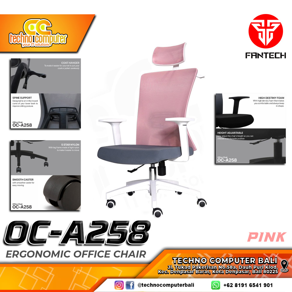 KURSI OFFICE FANTECH OC-A258 ERGONOMIC OFFICE CHAIR - PINK
