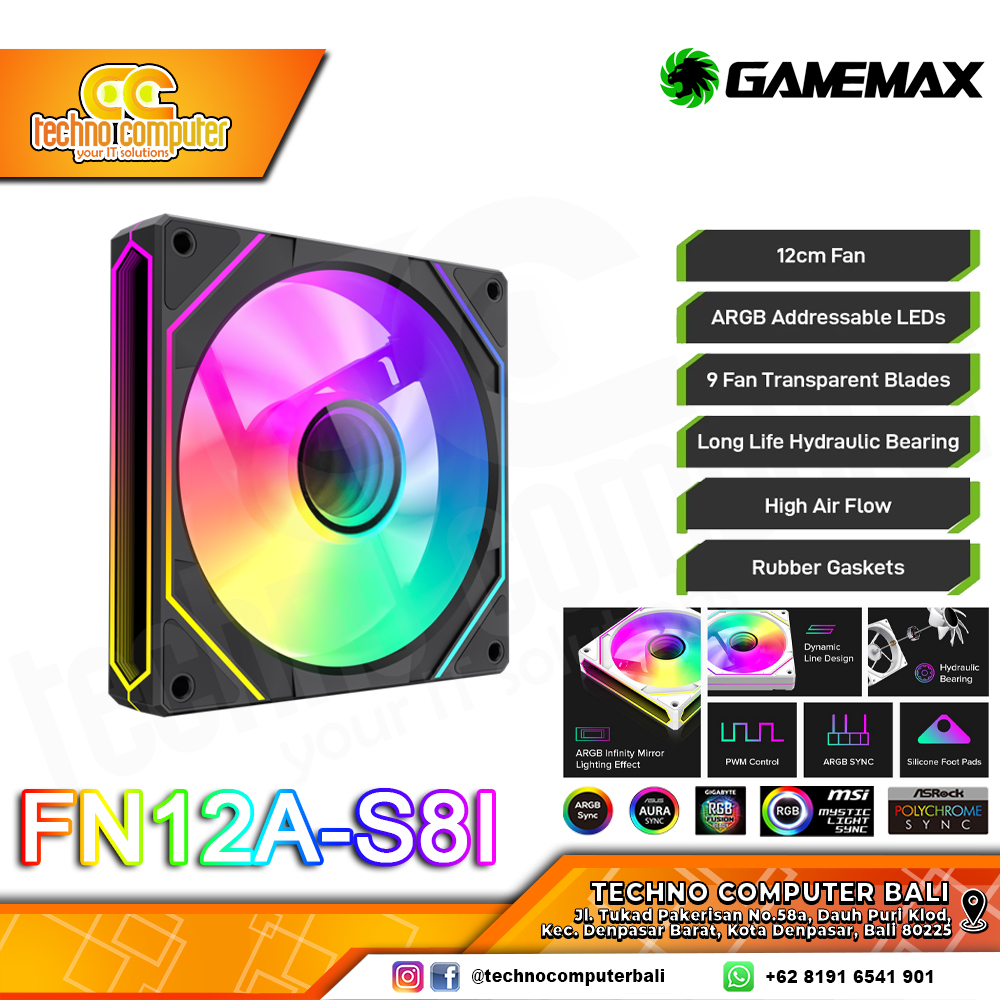 FAN CASING GAMEMAX FN12A-S8I BLACK - 120mm Single Pack ARGB Fan