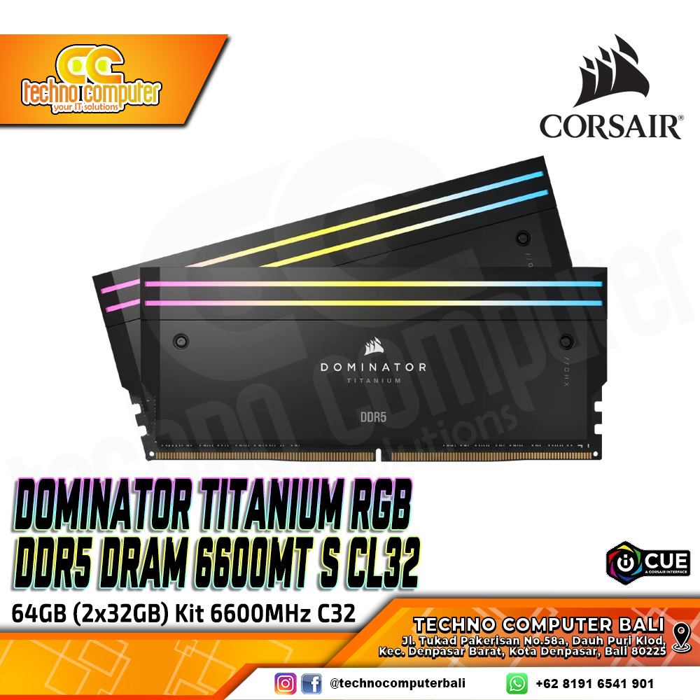 DDR5 CORSAIR DOMINATOR TITAN RGB 64GB (2x32GB) Kit 6600MHz CL32 - BLACK