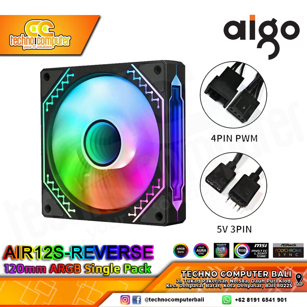 FAN CASING AIGO AIR12S-REVERSE BLACK - 120mm Single Pack ARGB Fan