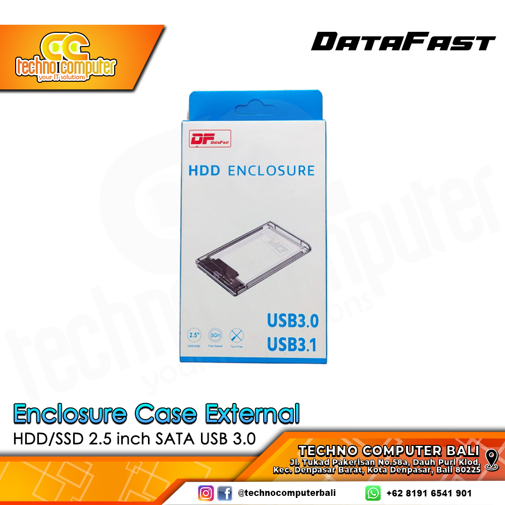 DataFast Enclosure Case External HDD SSD 2.5 inch SATA USB 3.0 Transparant