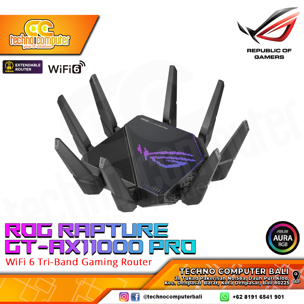 ROUTER ASUS ROG RAPTURE GT-AX11000 PRO Tri Band WiFi 6 Extendable Gaming Router