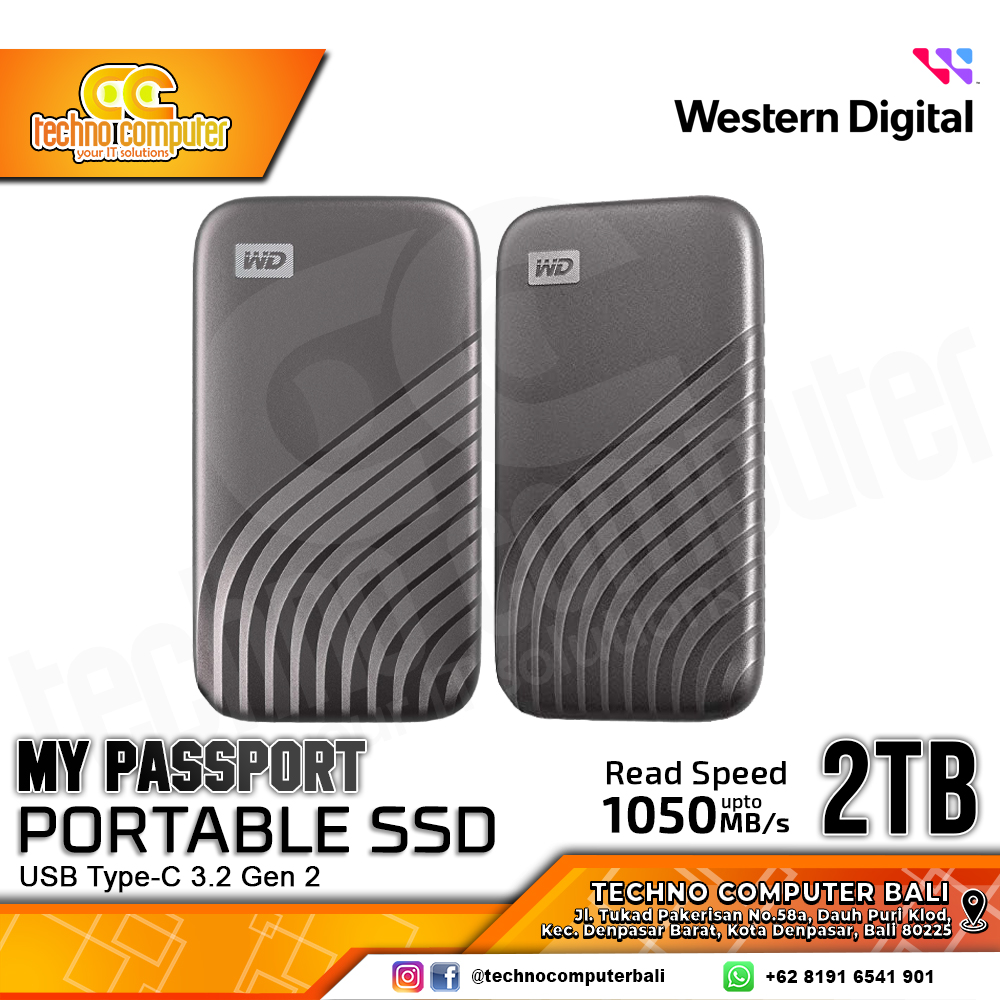 SSD EXTERNAL WD MY PASSPORT PORTABLE SSD USB Type-C 3.2 Gen 2 Grey - 2TB
