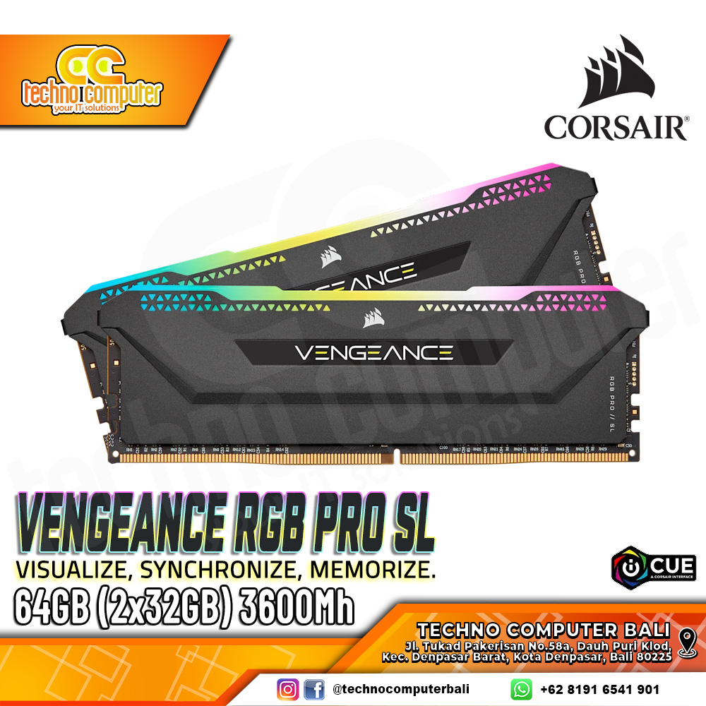 DDR4 CORSAIR VENGEANCE RGB PRO SL 64GB (2x32GB) Kit 3600Mhz - BLACK