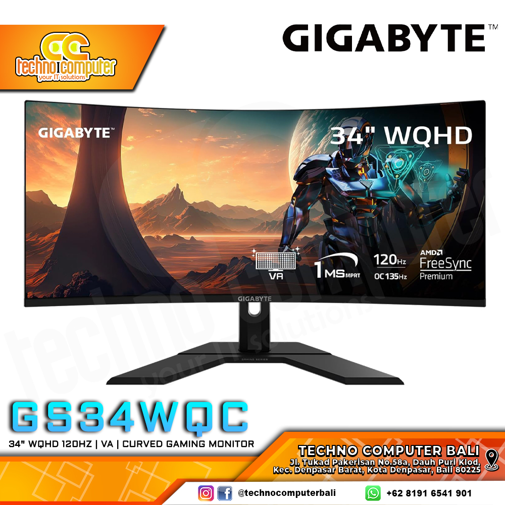 GIGABYTE GS34WQC Curved Gaming Monitor - 34 inch, WQHD (3440 x 1440), VA, 120Hz/OC 135Hz, 1ms
