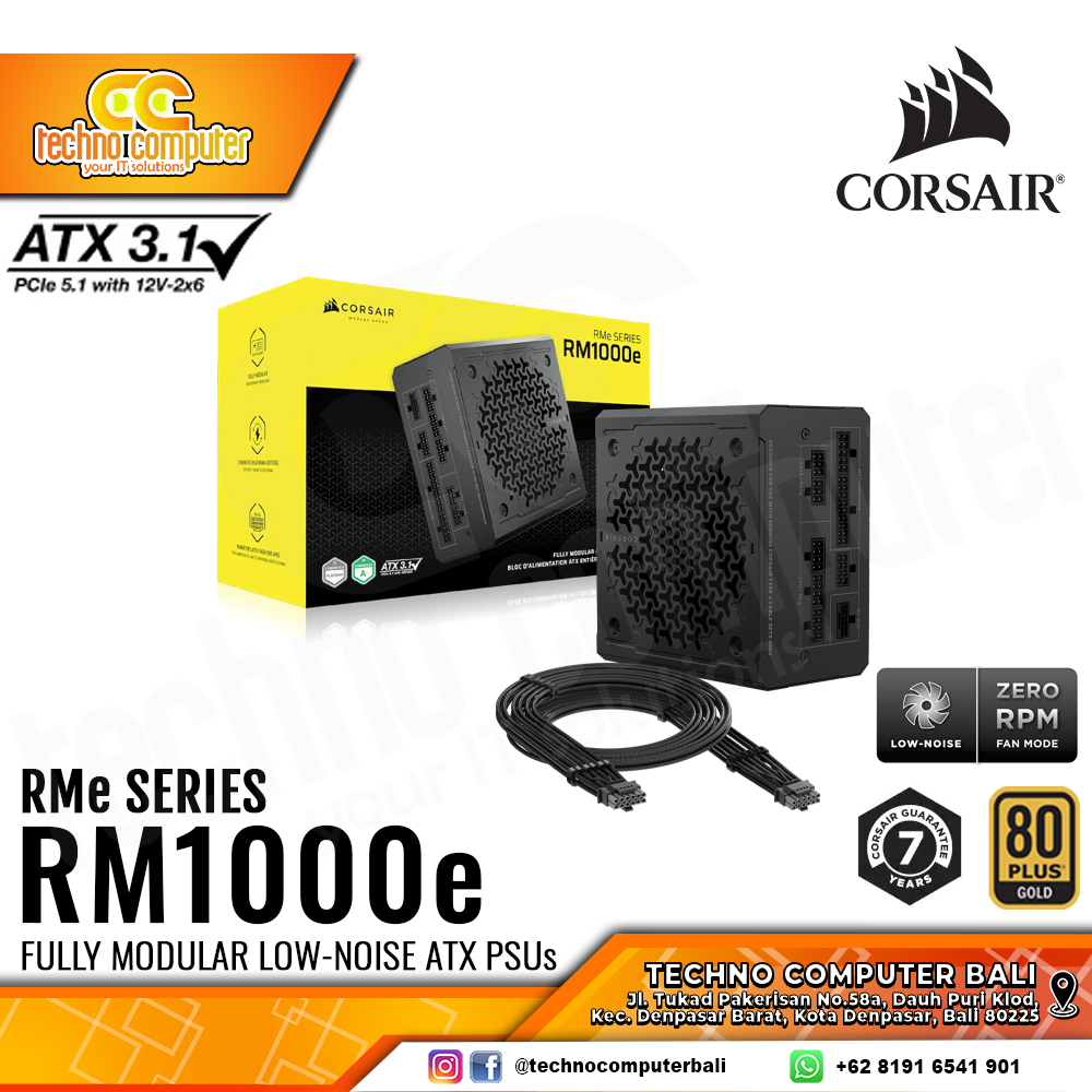 CORSAIR RM1000e 1000W 80+ Gold ATX 3.1/PCIe 5.1 - Full Modular