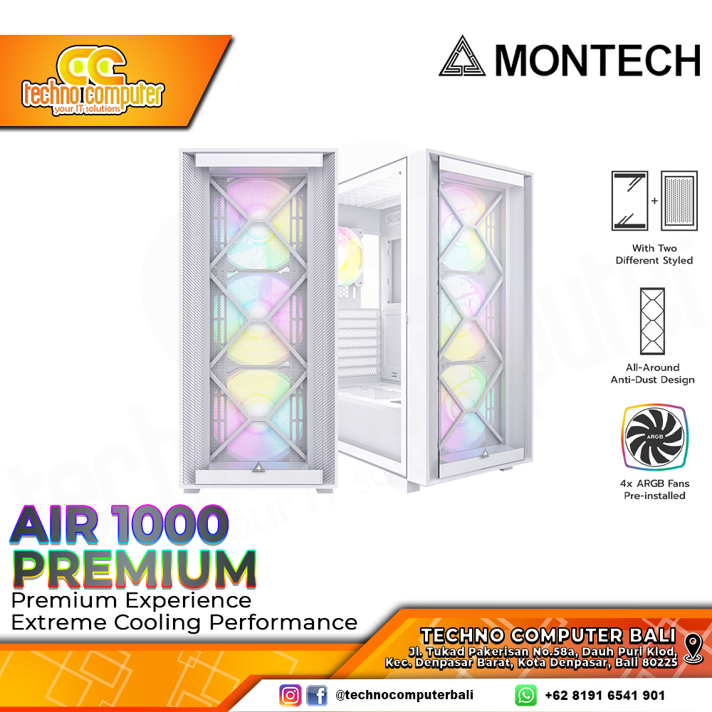 CASING MONTECH AIR 1000 PREMIUM White - Mid Tower ATX Case Tempered Glass (Free 4x ARGB Fan)
