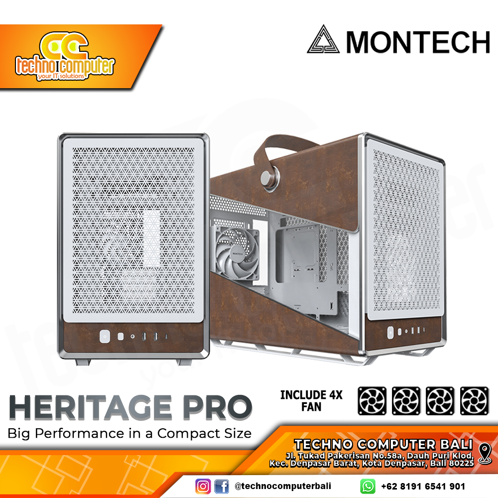 CASING MONTECH HERITAGE PRO White - Mid Tower mATX Case Tempered Glass (Free 4x Fan)