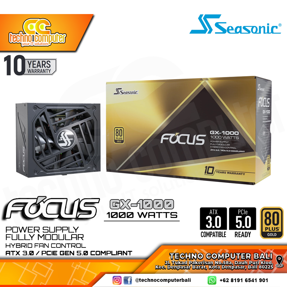 SEASONIC FOCUS GX-1000 1000W 80+ Gold ATX 3.0/PCIe 5.0 - Full Modular